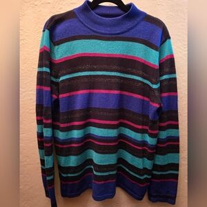 Vintage 90s ALIA Striped Knit Sweater Mock Neck L